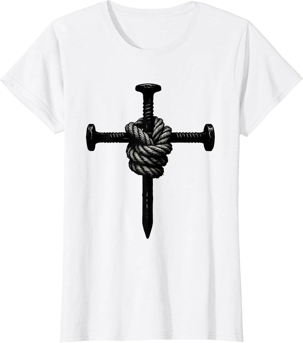Three Nails Bound Cross Christian Faith Design T-Shirt - White