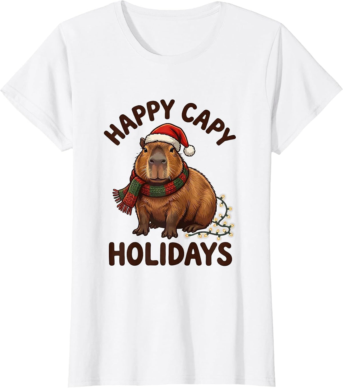 Women's Happy Capy Holidays Cute Capybara Santa Hat Christmas Family T-Shirt - White