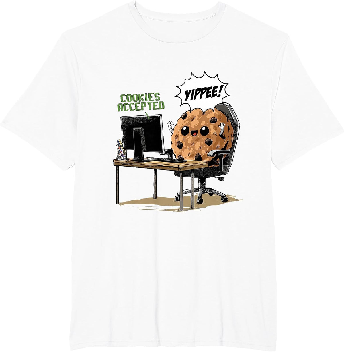 Cookies Accepted Nerd Shirt Funny Computer Internet Coder T-Shirt, Men's Big and Tall, White, 5X Tall - As Pictured
