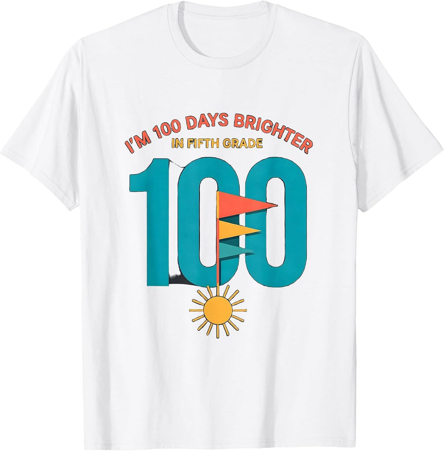 Men's I'm 100 Days Brighter In Fifth Grade Retro 100th Day T-Shirt - White