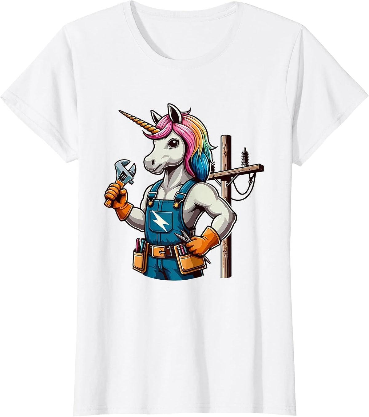 Electrician Job Matching Team Costume Colorful Unicorn Lover T-Shirt - White