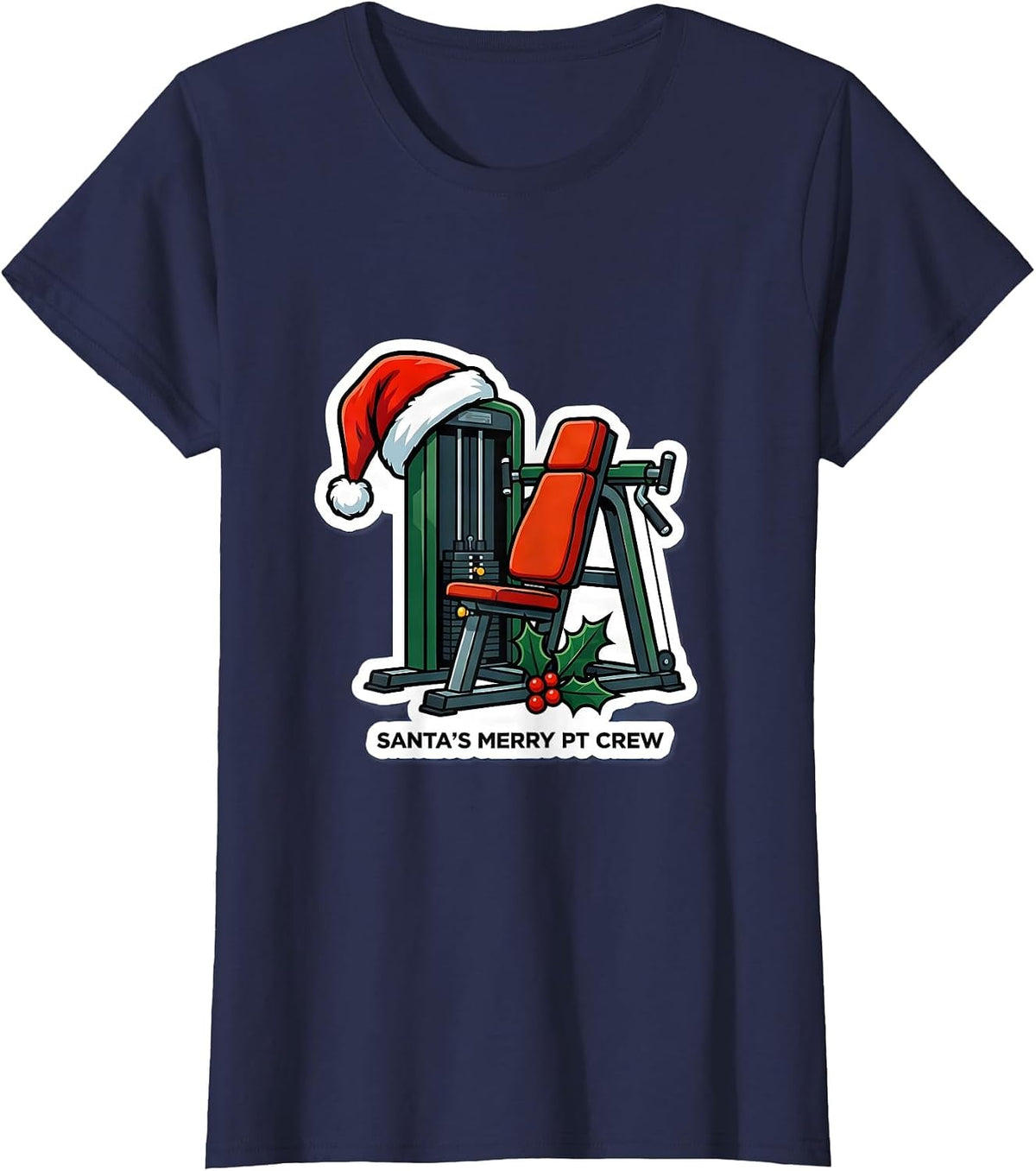 Women's Santa's Merry PT Crew Funny Physical Therapist Christmas T-Shirt - Navy Blue