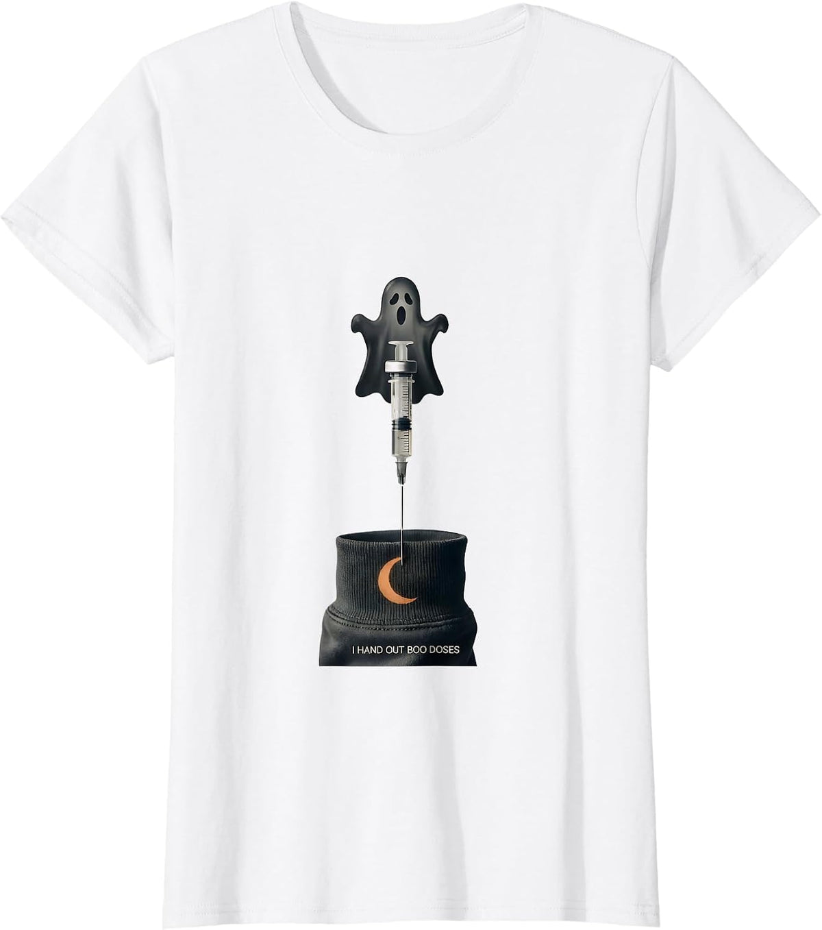 I Hand Out Boo Doses Funny Nurse Ghost Halloween Vaccine T-Shirt - White