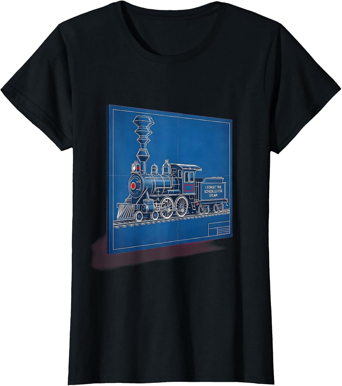 I Forget The Schedule For Steam Technical Blueprint Train T-Shirt - Black