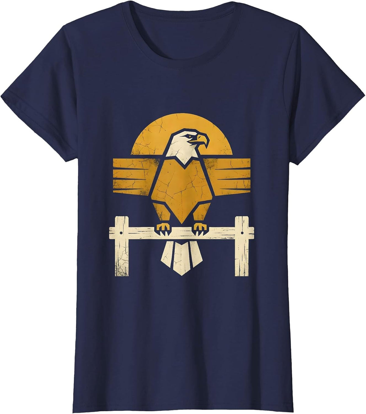 Women's Texas Bald Eagle Perched on Fence Post Graphic T-Shirt - Navy Blue
