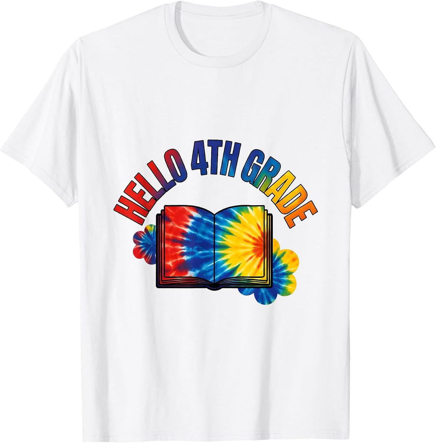 Hello 4th Grade Colorful Back To School Grade Level Team T-Shirt - White