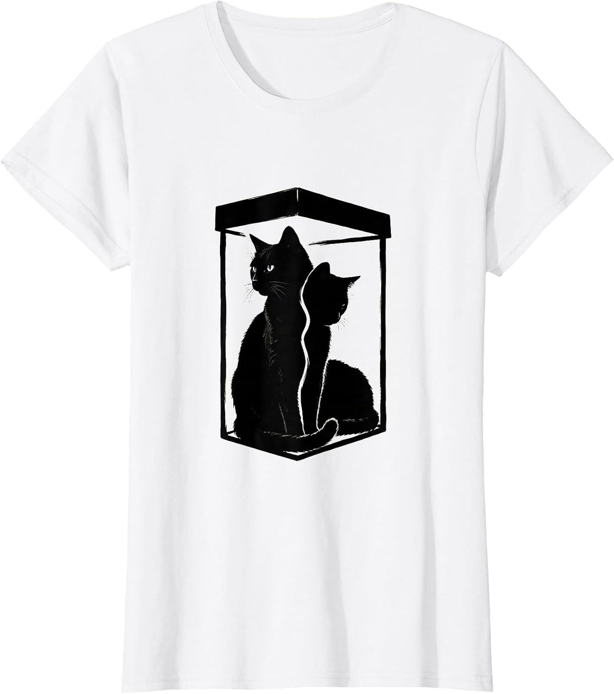 Schrödinger Cat Silhouette Quantum Physics Science Geek T-Shirt - White