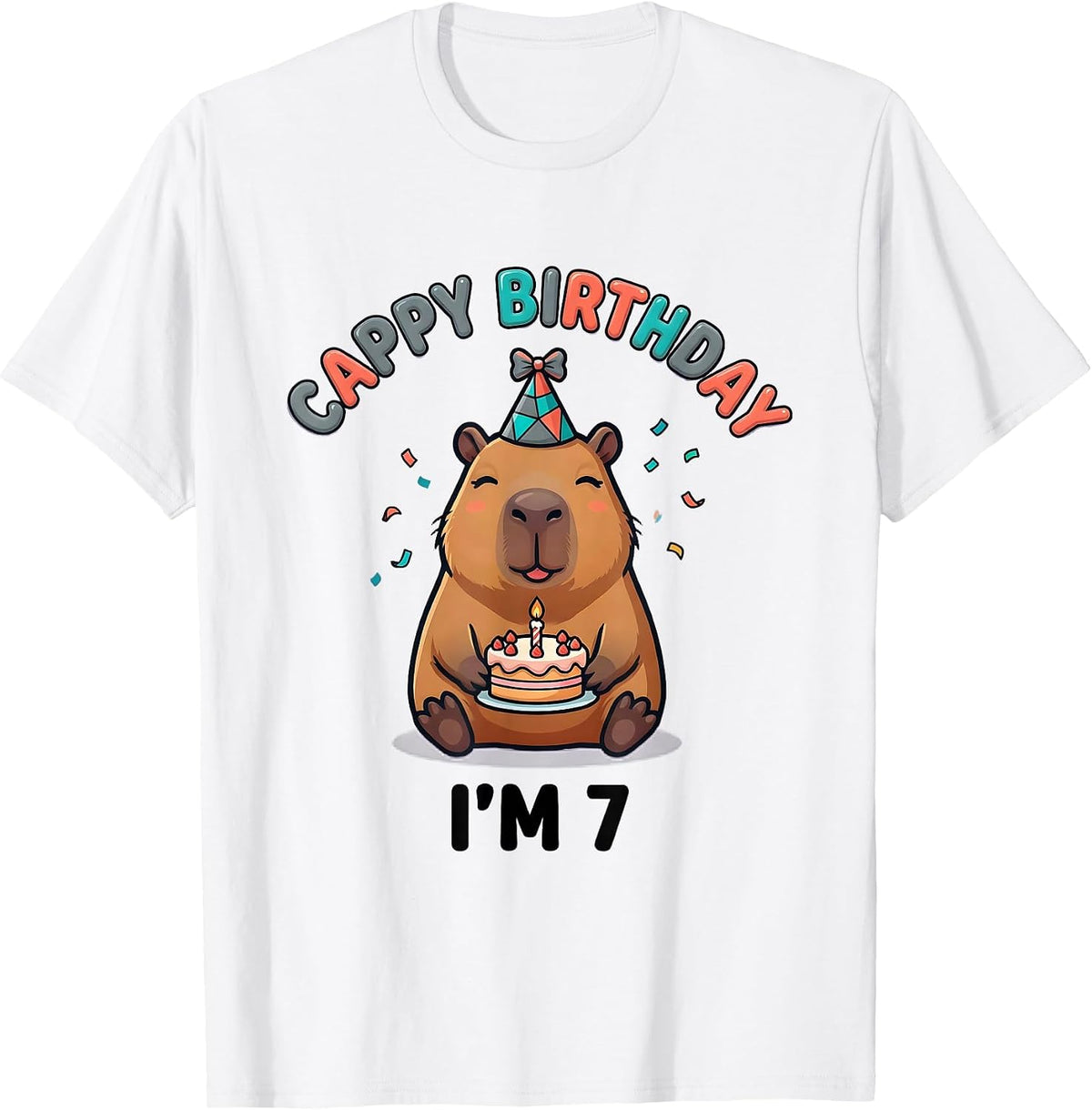 Men's Cappy Birthday I'm 7 Cute Kawaii Capybara Birthday Gift T-Shirt - White
