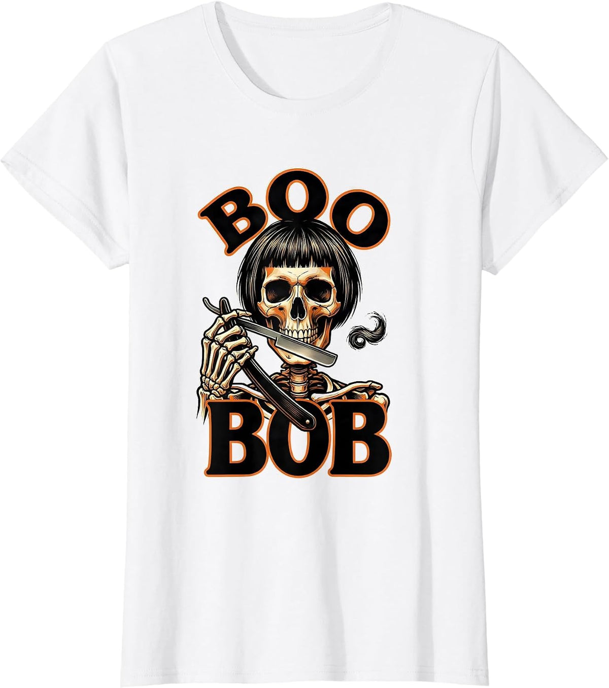 Boo Bob Tattoo Halloween Hairstylist Barber Humor Skeleton T-Shirt - White