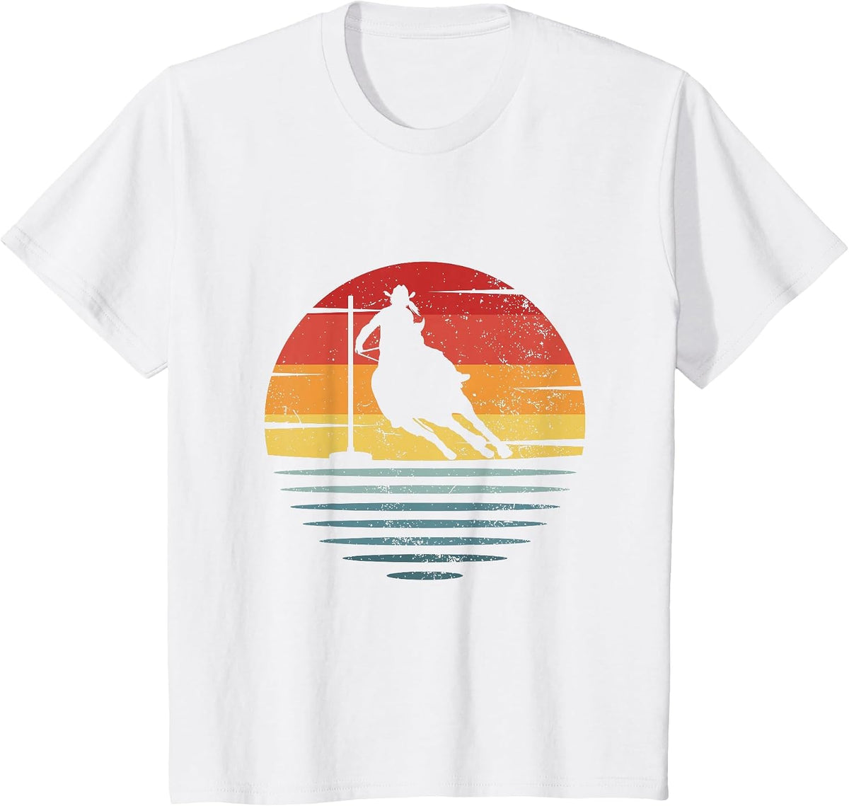 Retro Cowgirl Riding Horse Silhouette Rodeo Pole Bending T-Shirt - White