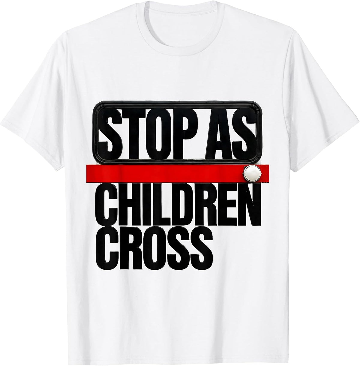 Men's STOP AS CHILDREN CROSS Brutalist Bus Driver Safety Week T-Shirt - White
