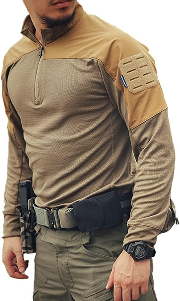 EMERSONGEAR Men's Tactical Long Sleeve Shirt, Combat Airsoft Paintball Hiking Quick Dry Slim Fit T-Shirt - Khaki