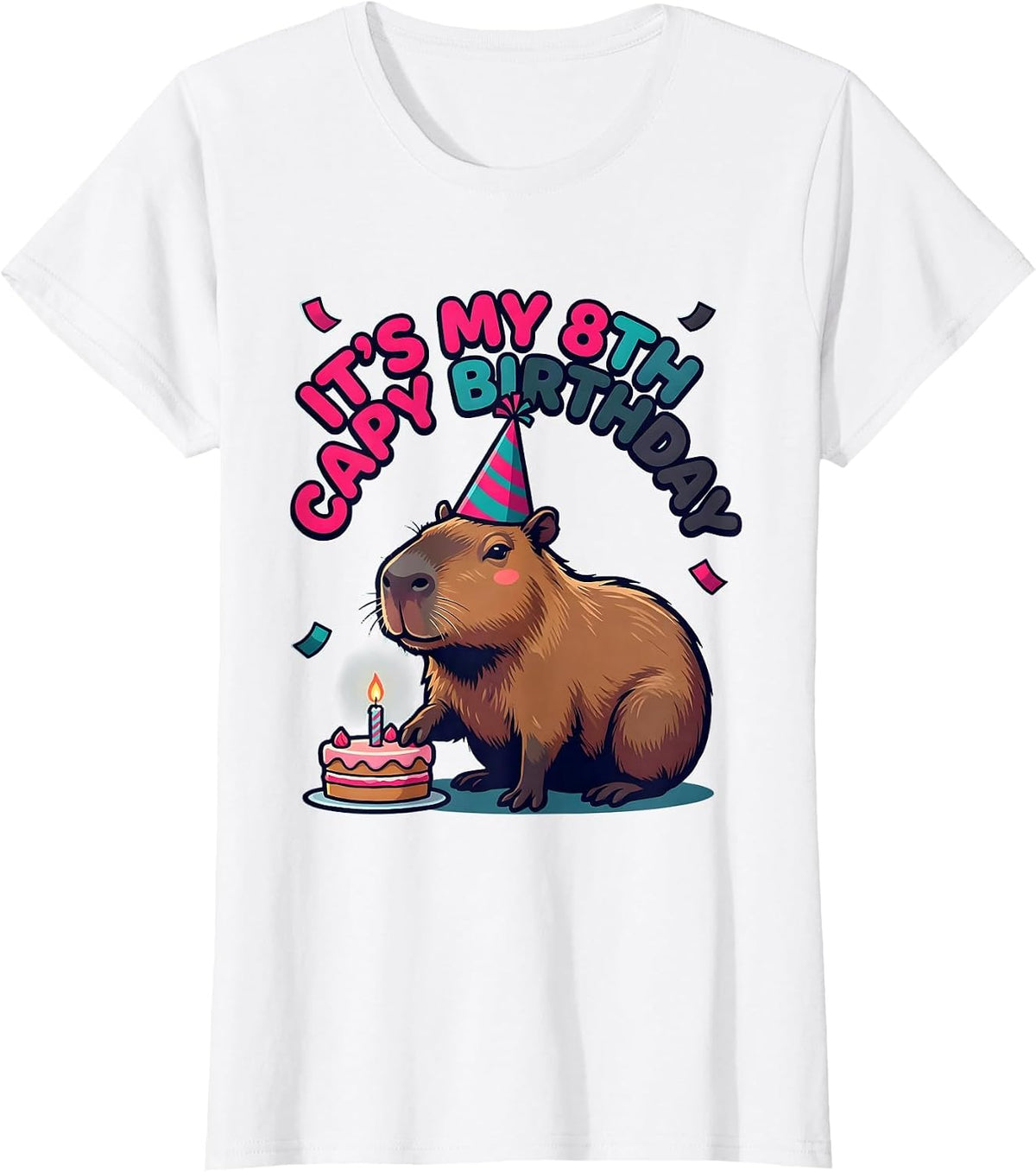 Women's It's My 8th Capy Birthday Funny Capybara Kids Party Humor T-Shirt - White
