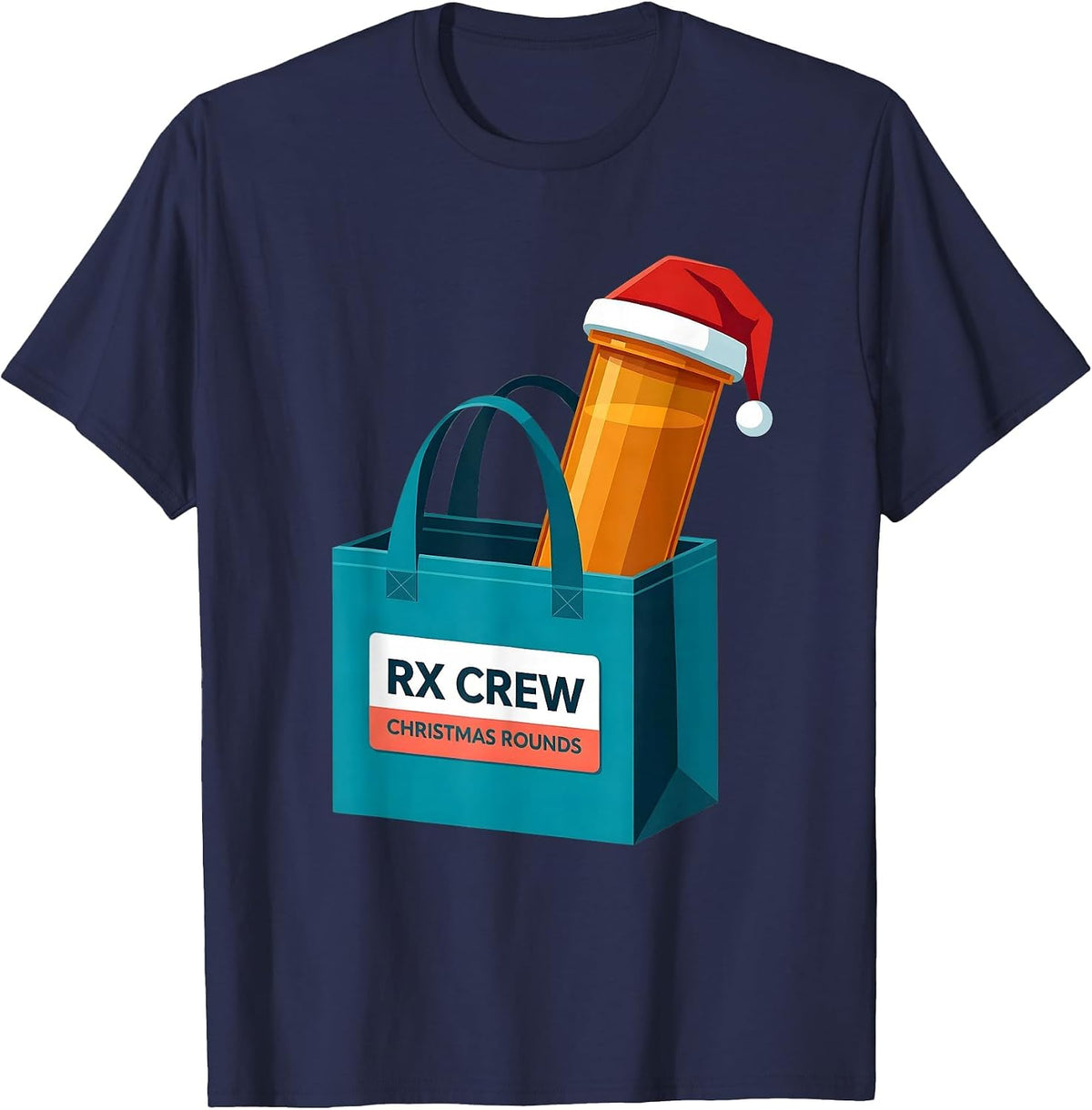 Men's Rx Crew Christmas Rounds Funny Pharmacy Crew Holiday T-Shirt - Navy Blue