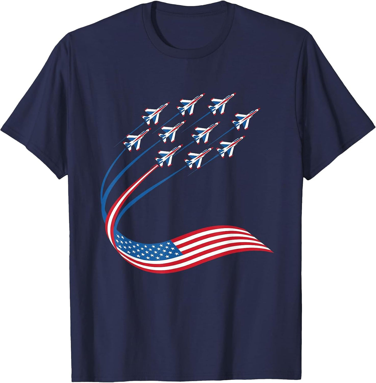 American Patriotic Fighter Jets USA Flag 4th of July T-Shirt - Navy Blue