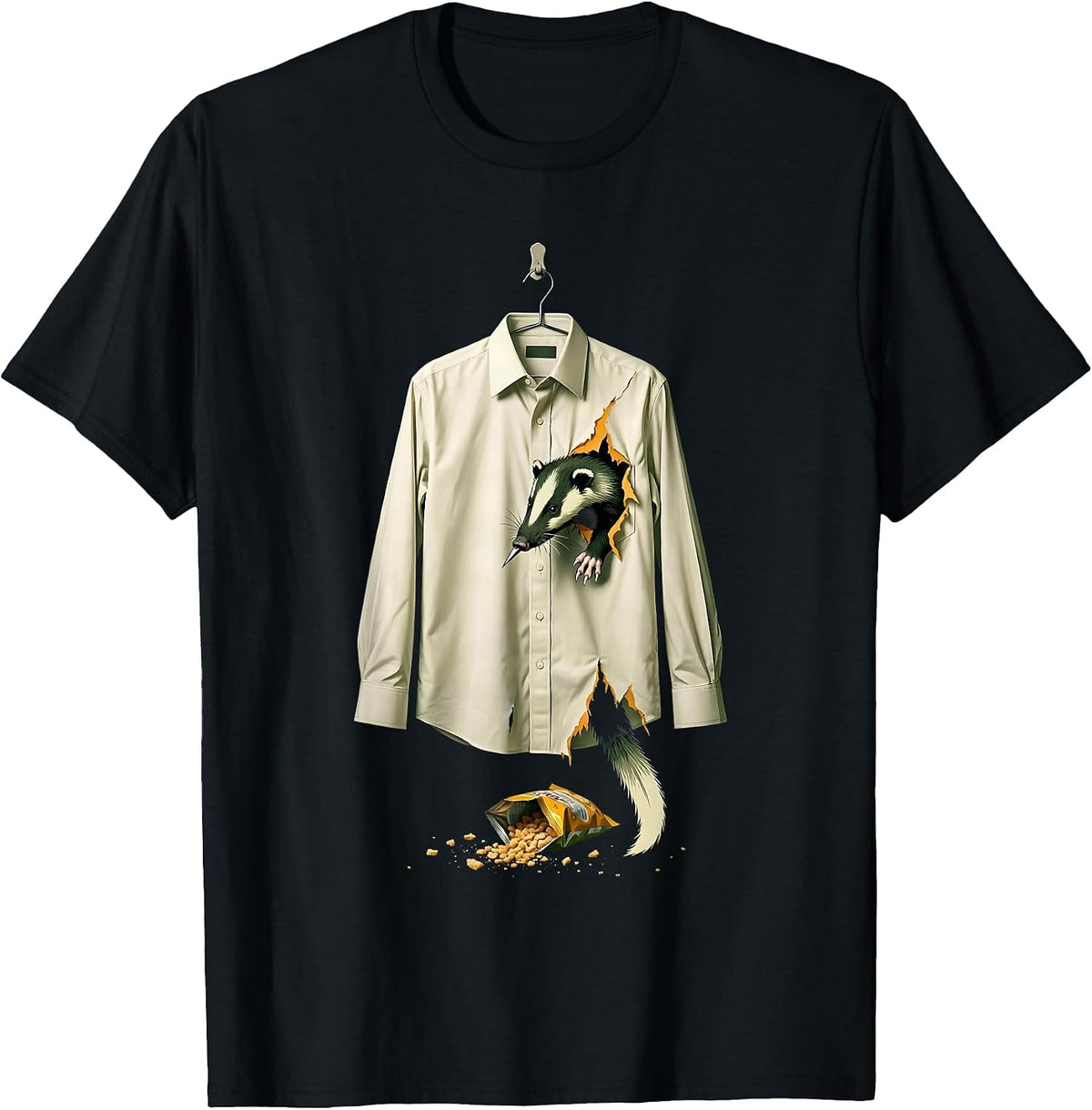 Men's Shattered Dress Shirt Opossum Unhinged Humor Novelty T-Shirt - Black