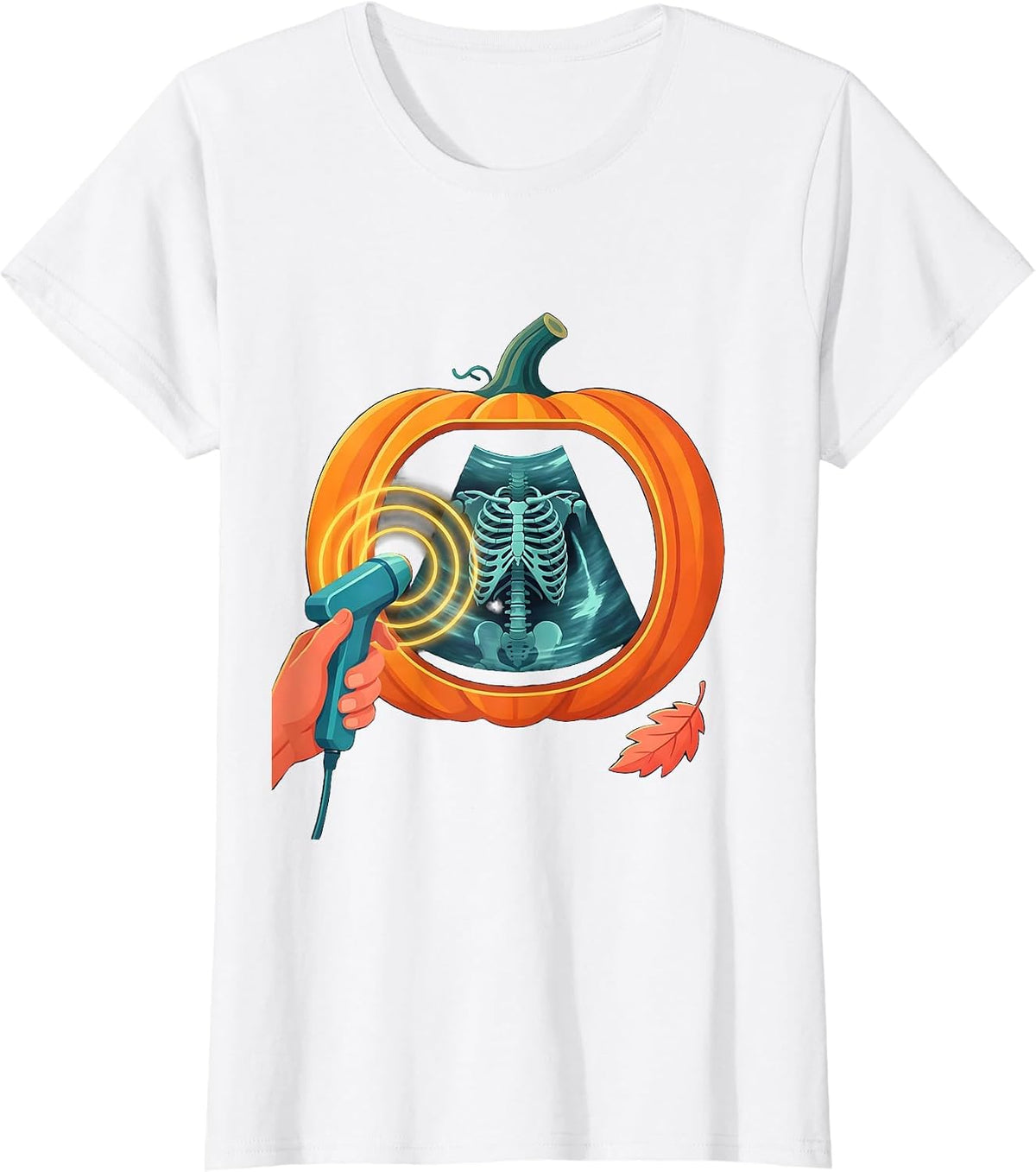 Women's Ultrasound Tech Halloween Radiology Tech Pumpkin Scan T-Shirt - White