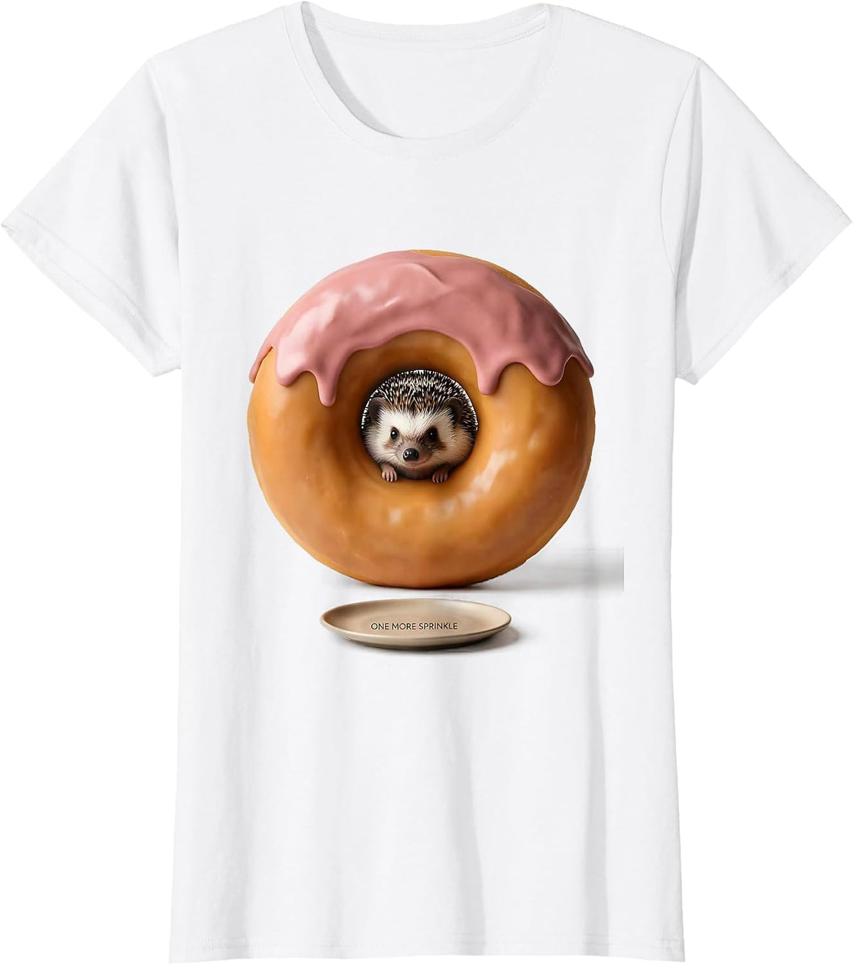 Women's One More Sprinkle Cute Kawaii Hedgehog Animal Character T-Shirt - White