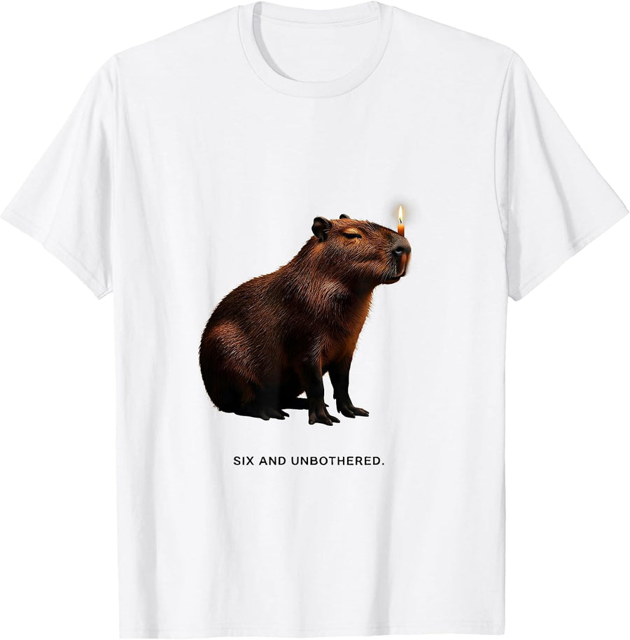 Men's Six And Unbothered Minimalist Kawaii Capybara Birthday Gift T-Shirt - White
