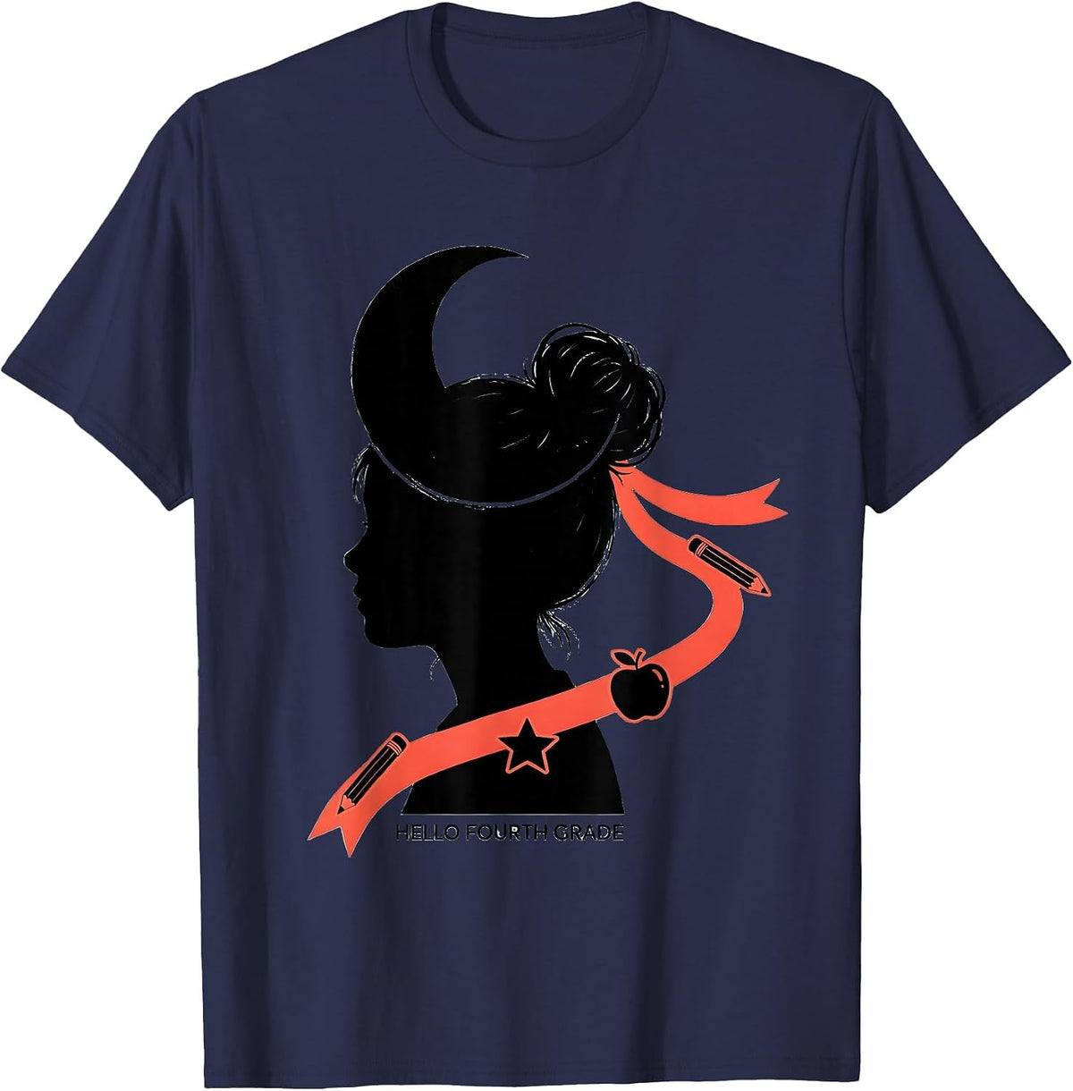 Men's Hello Fourth Grade Messy Bun Back To School Girls Humor T-Shirt - Navy Blue