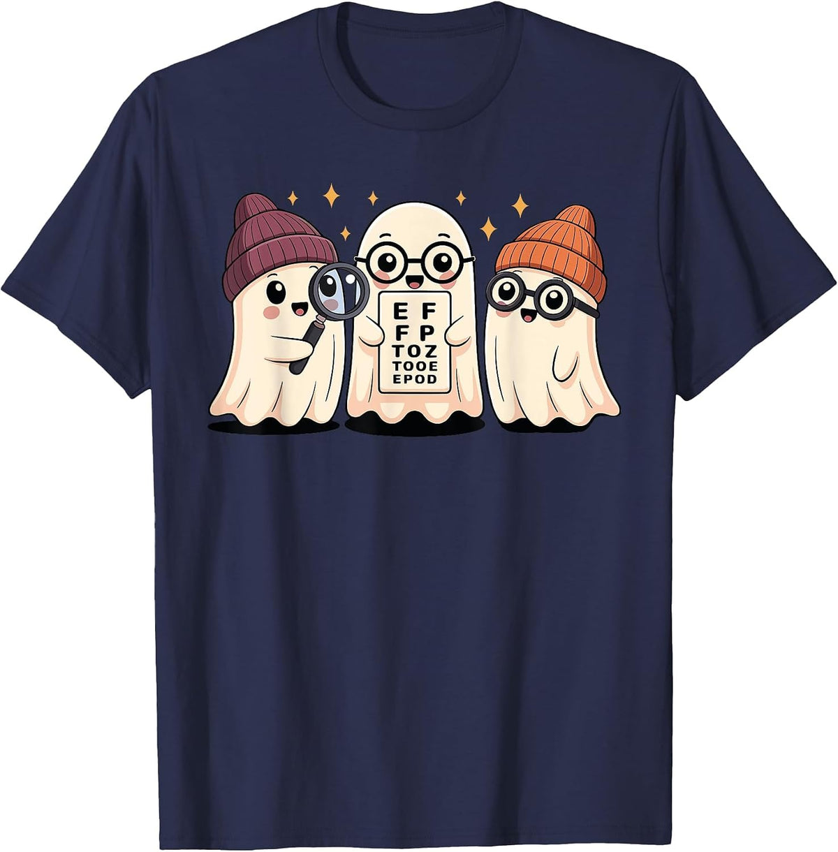 Optometry Halloween Spooky Ophthalmologist Funny Eye Doctor T-Shirt - Navy Blue