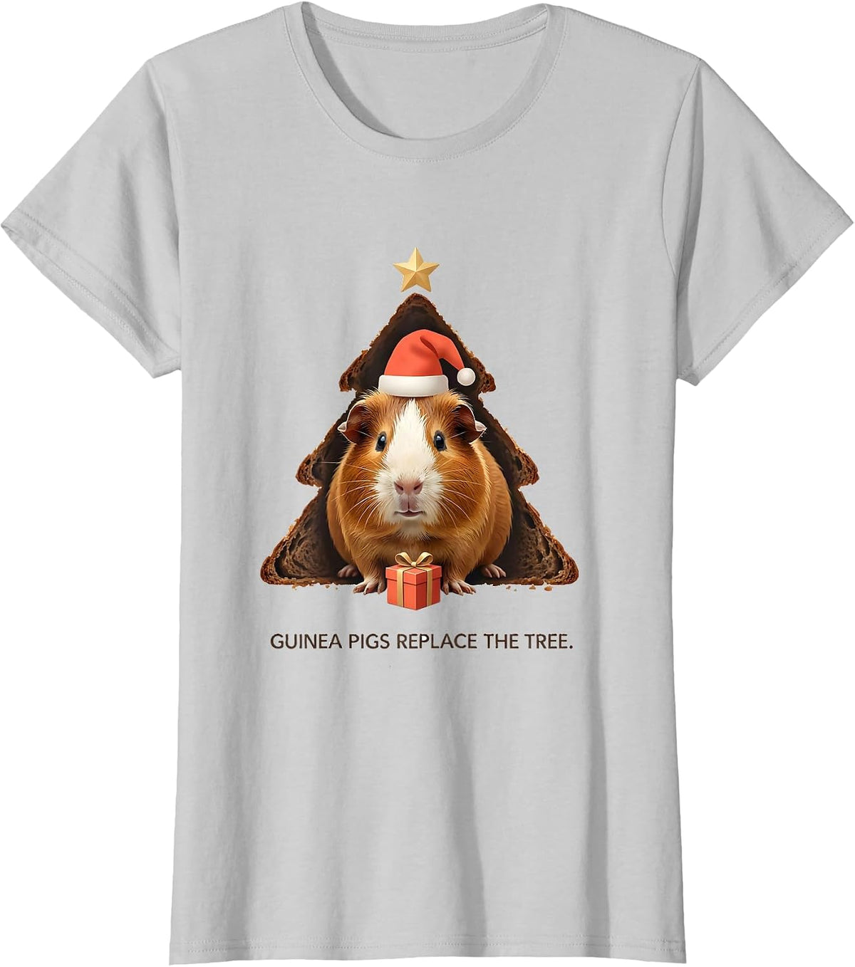 Guinea Pigs Replace The Tree Funny Santa Hat Pet Lover T-Shirt - Silver Grey