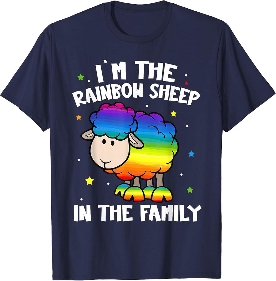 I'm The Rainbow Sheep in The Family LGBT Rainbow Pride T-Shirt - Navy Blue