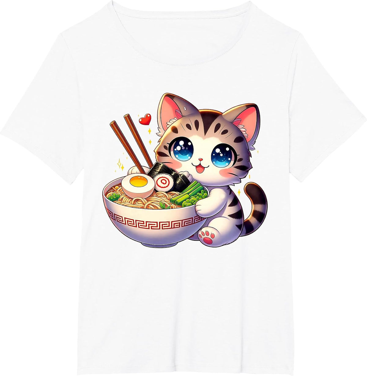 Cat Ramen Noodles Anime Kawaii Japanese Cat T-Shirt - White