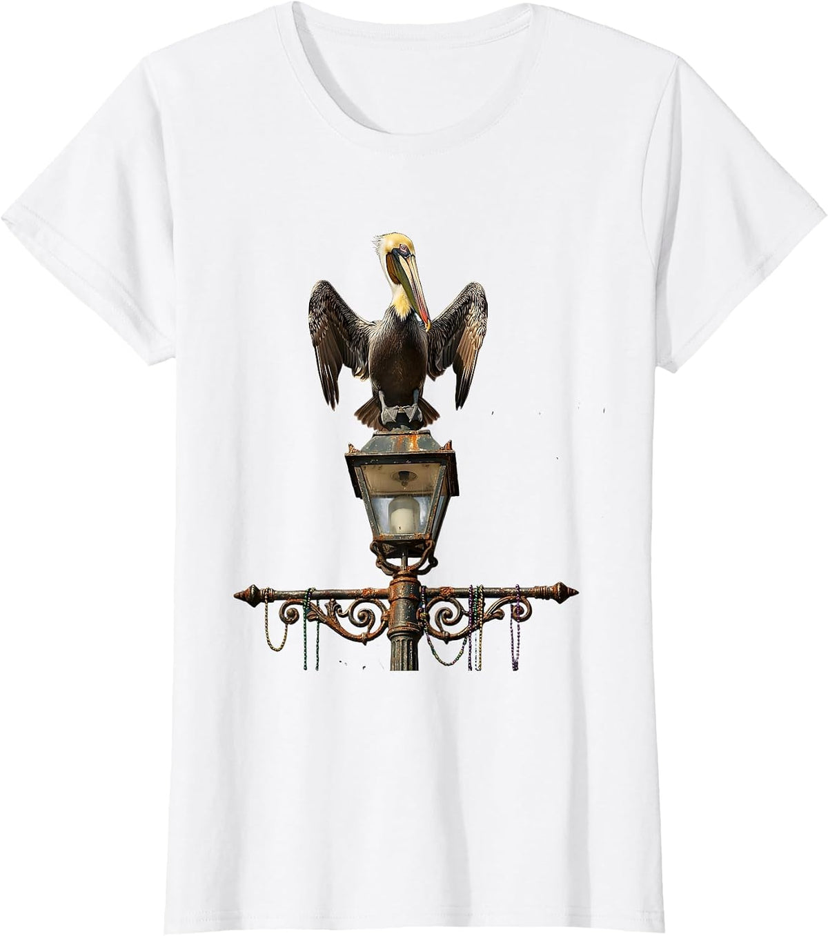 Mardi Gras Pelican Bourbon Street Lamp T-Shirt - White