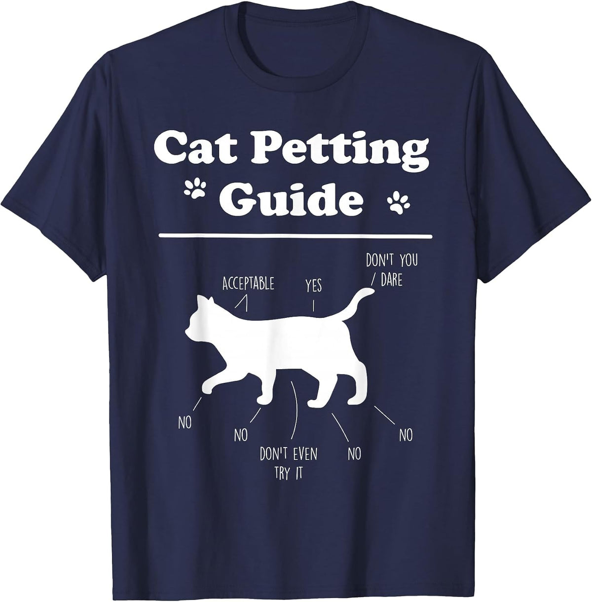 Cat Petting Guide Funny Cat Owner Pet Kitten Petting Guide T-Shirt - Navy Blue