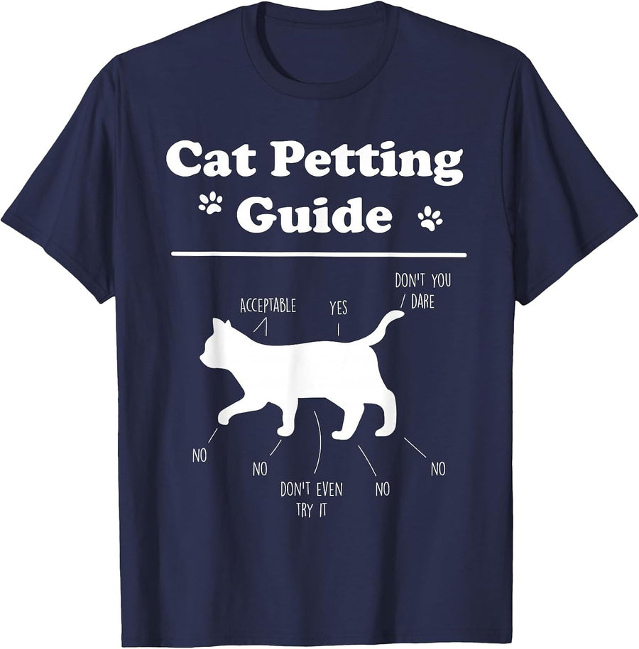 Cat Petting Guide Funny Cat Owner Pet Kitten Petting Guide T-Shirt - Navy Blue