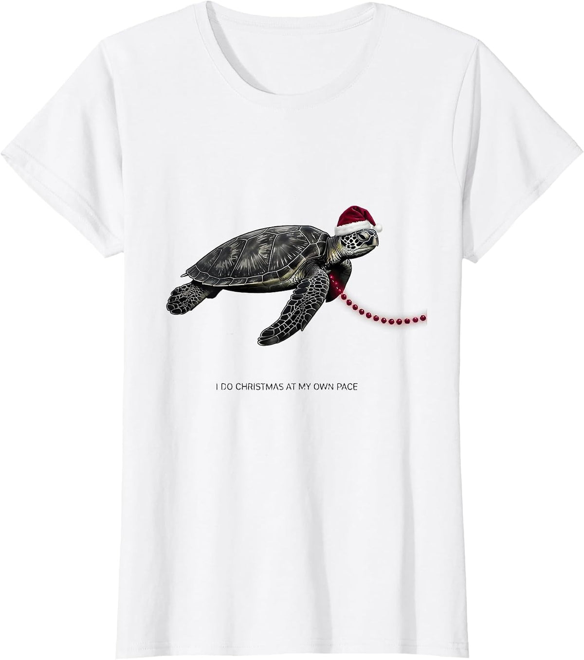 I Do Christmas At My Own Pace Whimsical Sea Turtle Santa Hat T-Shirt - White