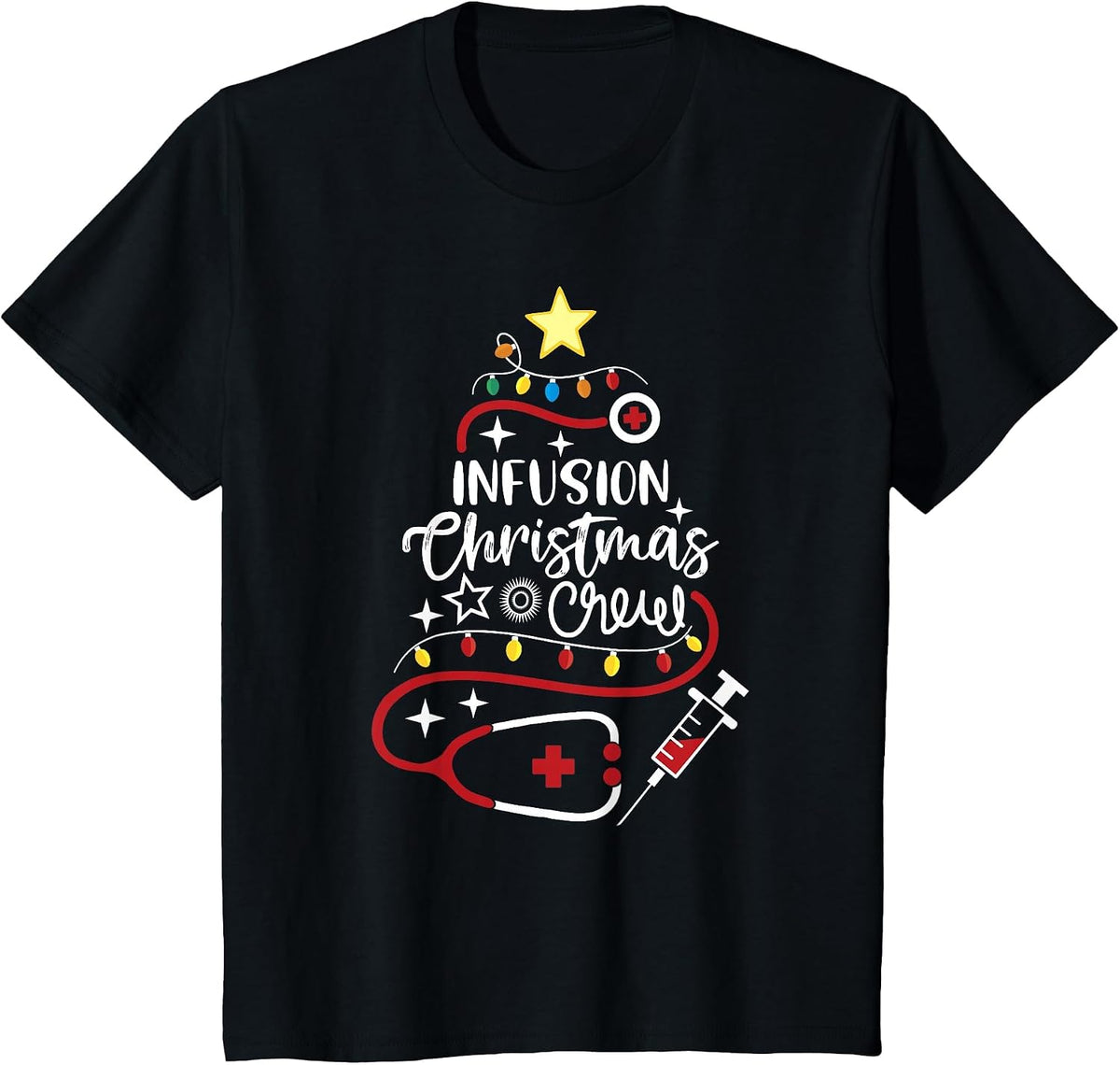 Infusion Nurse Techs Chemotherapy Infusion Christmas Crew T-Shirt - Black