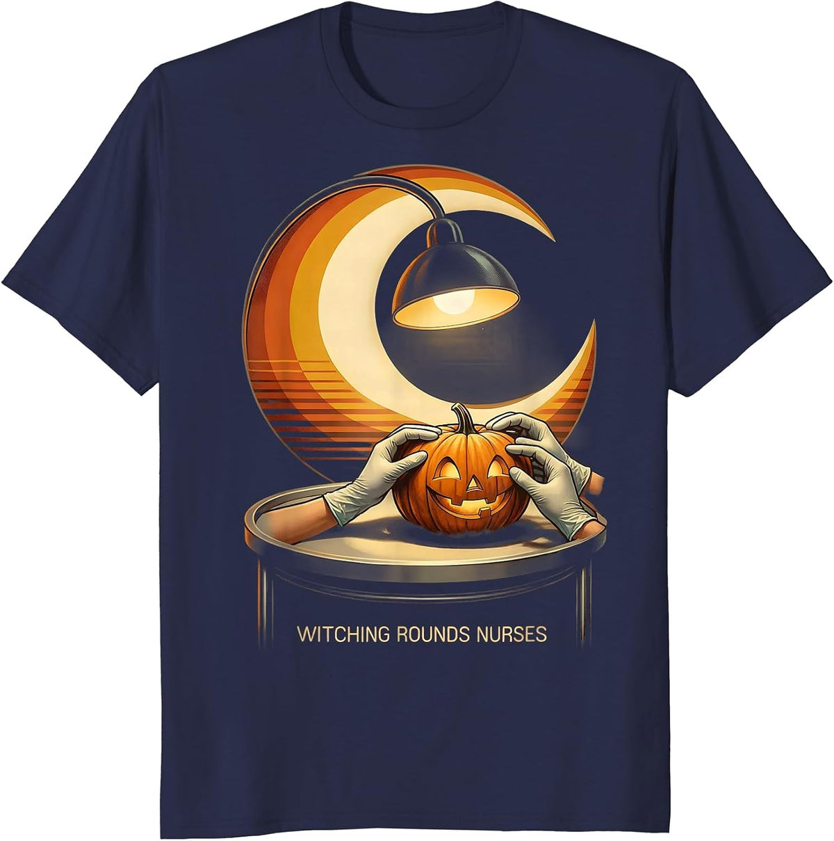 Men's Witching Rounds Nurses Retro Halloween Nurse Team Humor T-Shirt - Navy Blue
