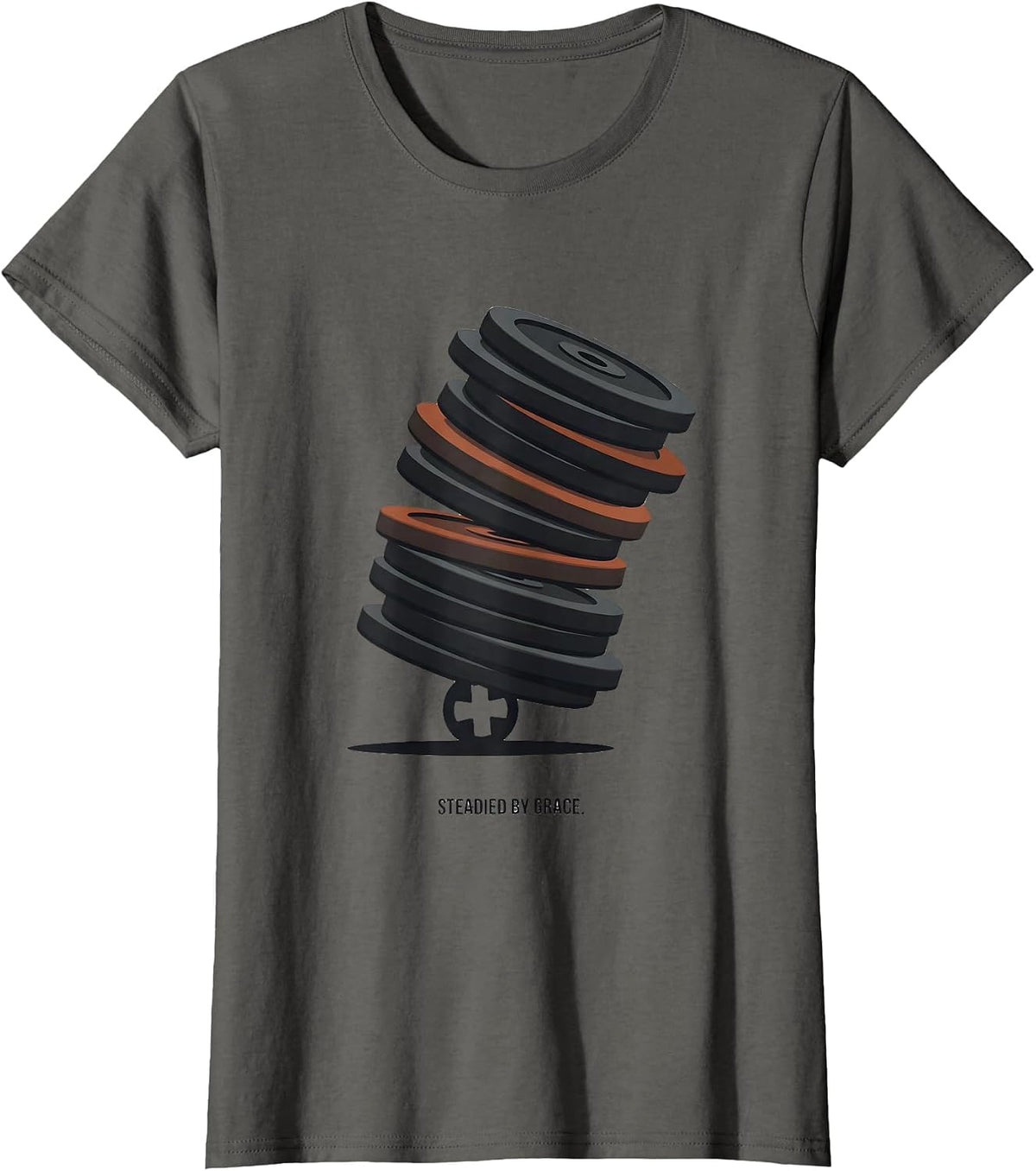 Women's Steadied By Grace Funny Christian Gym Weightlifter Scripture T-Shirt - Asphalt Grey