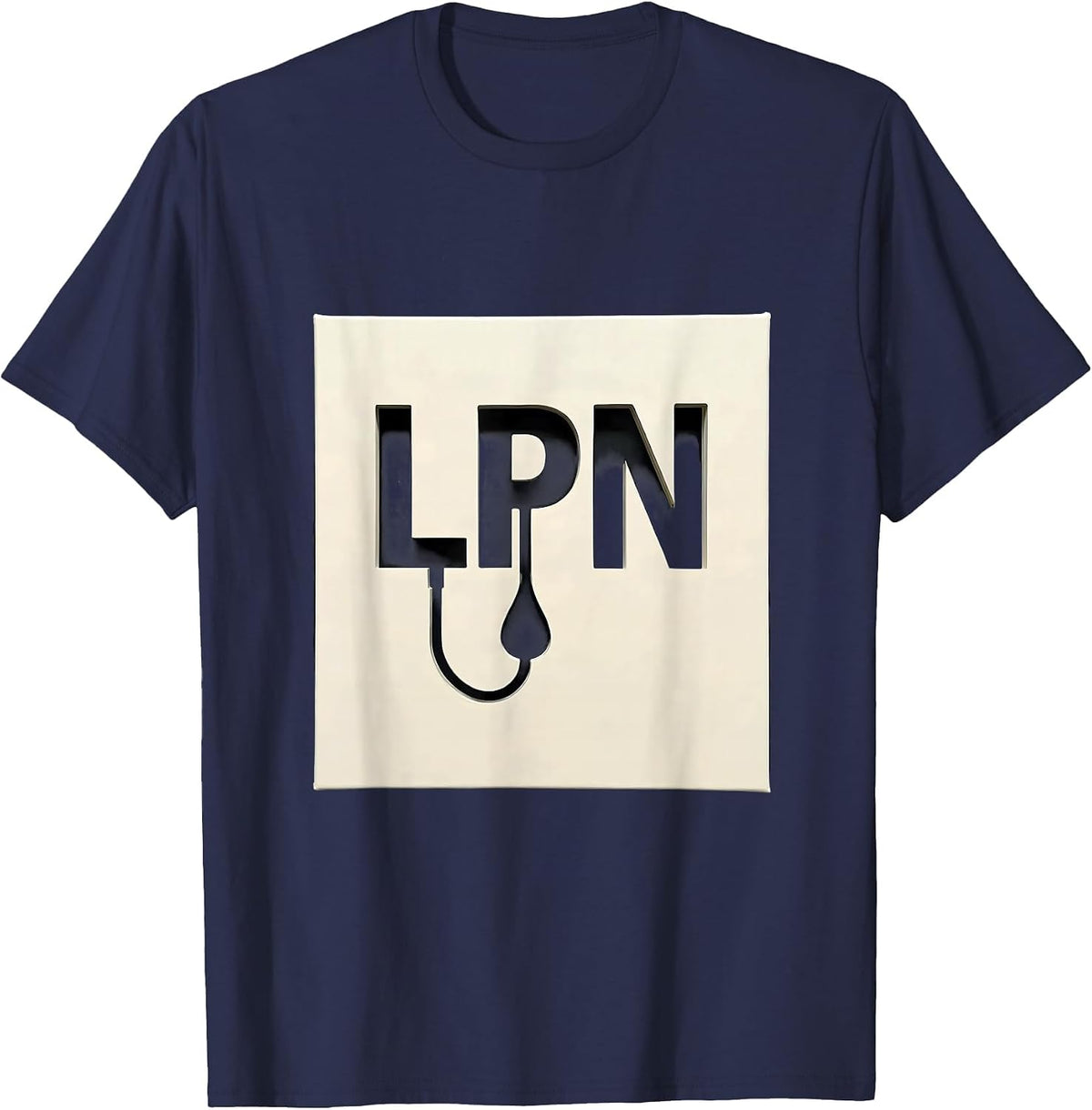 Men's LPN Minimalist Nurse Stencil Plate IV Line Symbol T-Shirt - Navy Blue
