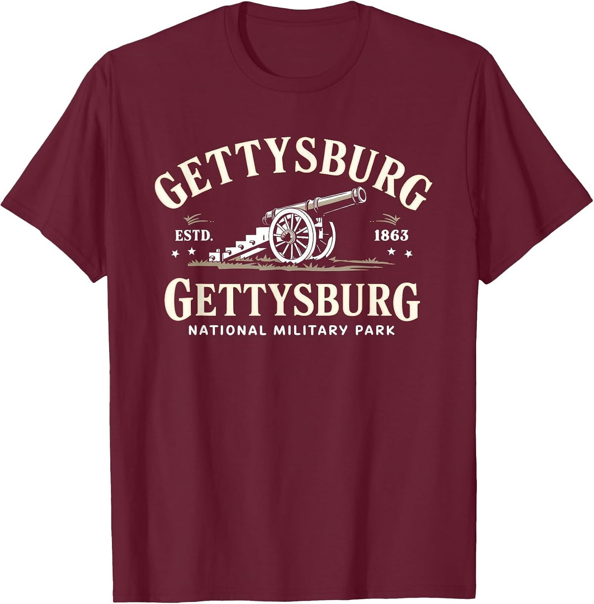 Gettysburg National Military Park ESTD 1863 Cannon History T-Shirt - Burgundy