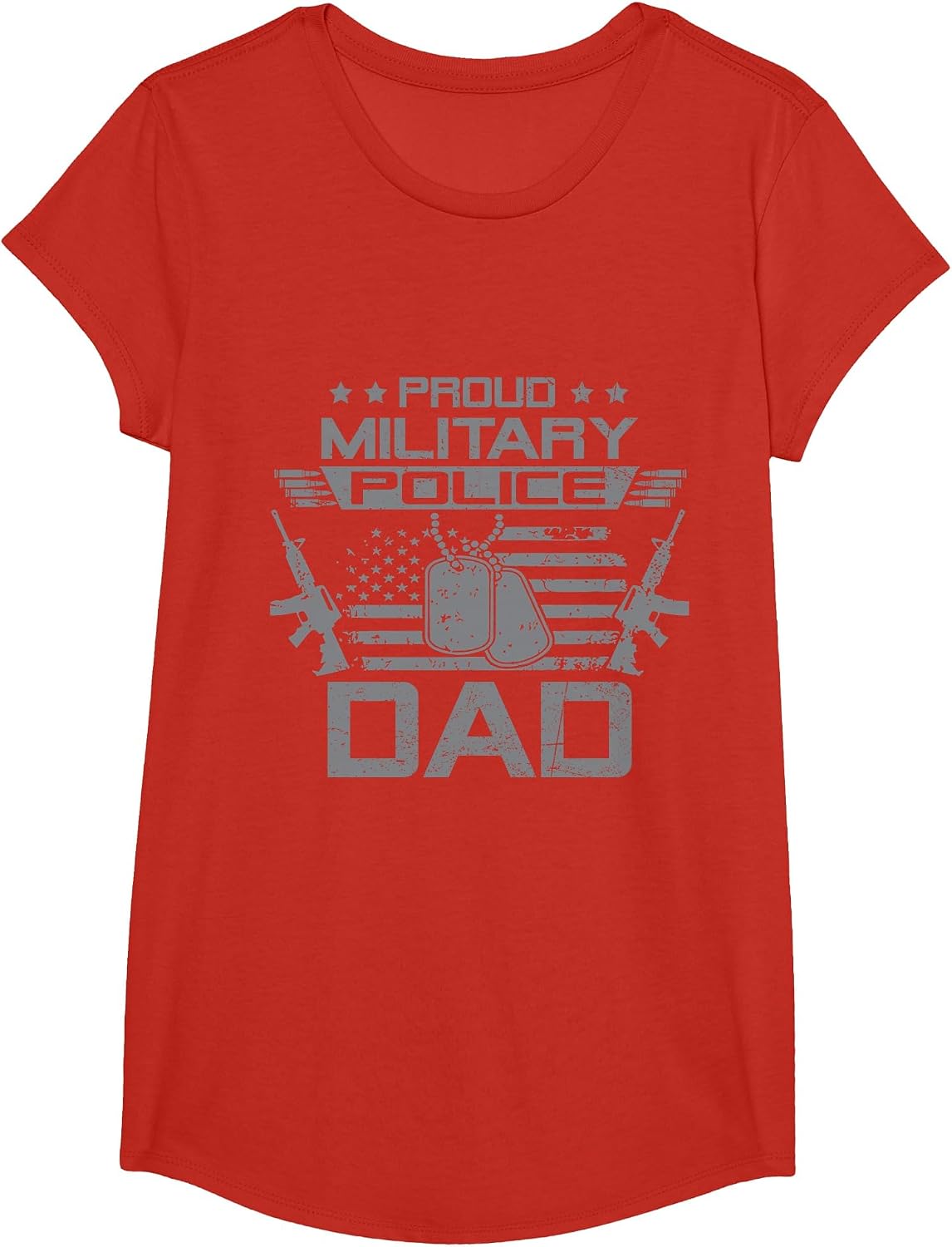 Proud Military Police Dad Flag American US Veteran T-Shirt - Girls Red