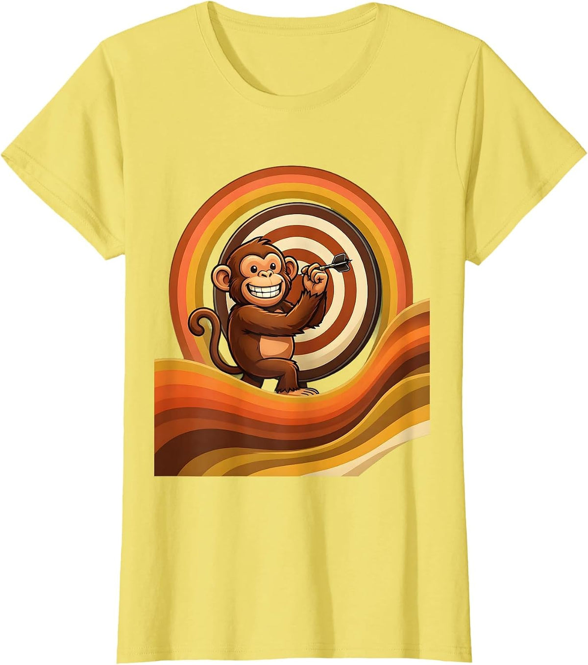Monkey Throwing Dart at Target Board Graphic T-Shirt - Lemon Yellow