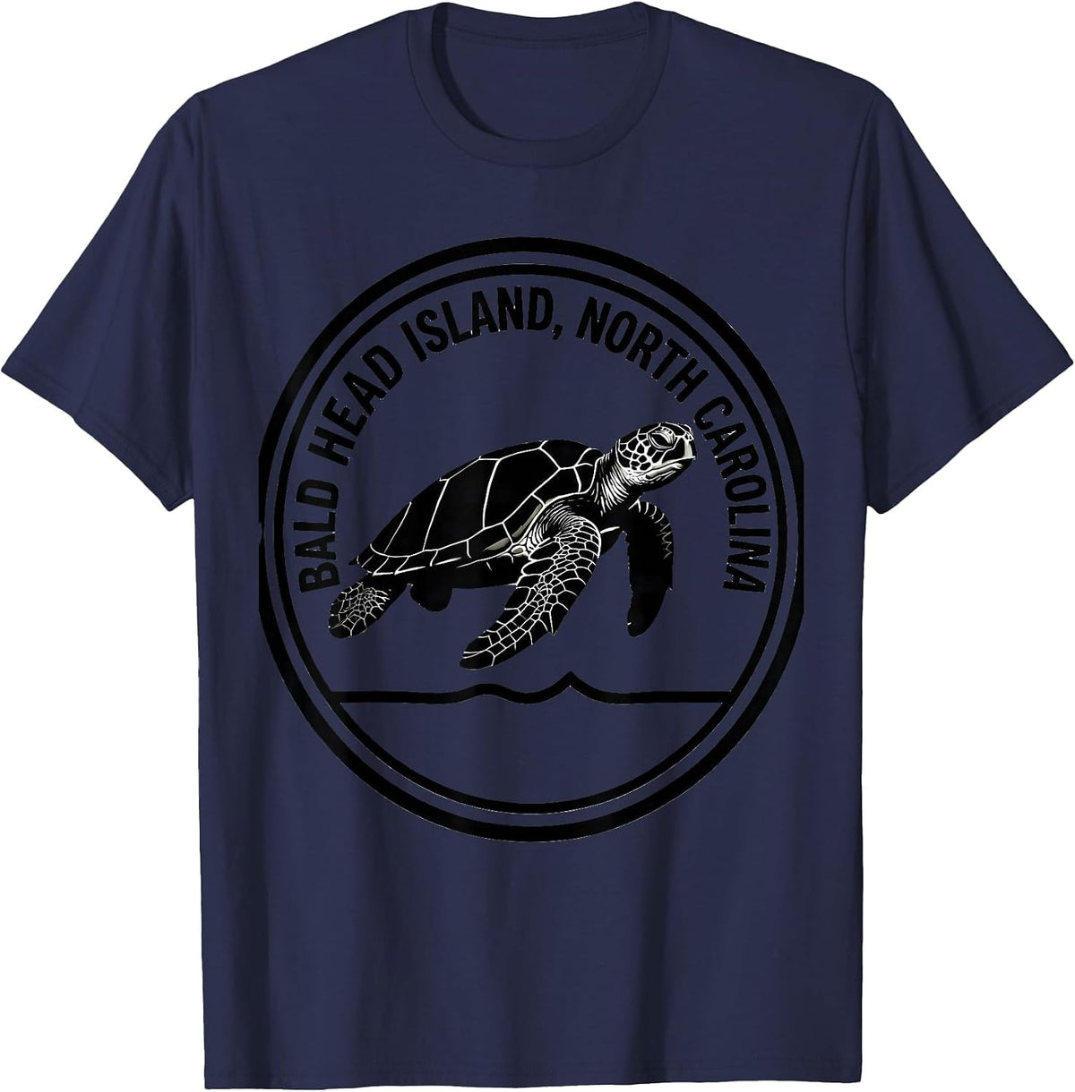 Bald Head Island North Carolina Silhouette Sea Turtle T-Shirt - Navy Blue