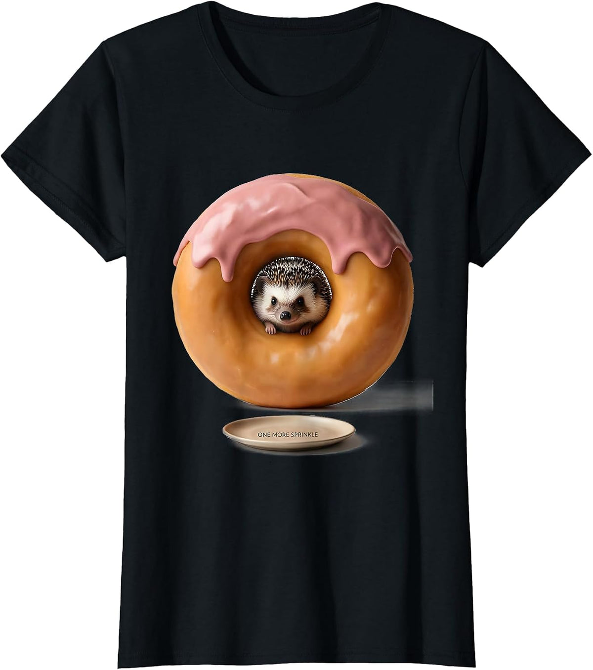 Women's One More Sprinkle Cute Kawaii Hedgehog Animal Character T-Shirt - Black