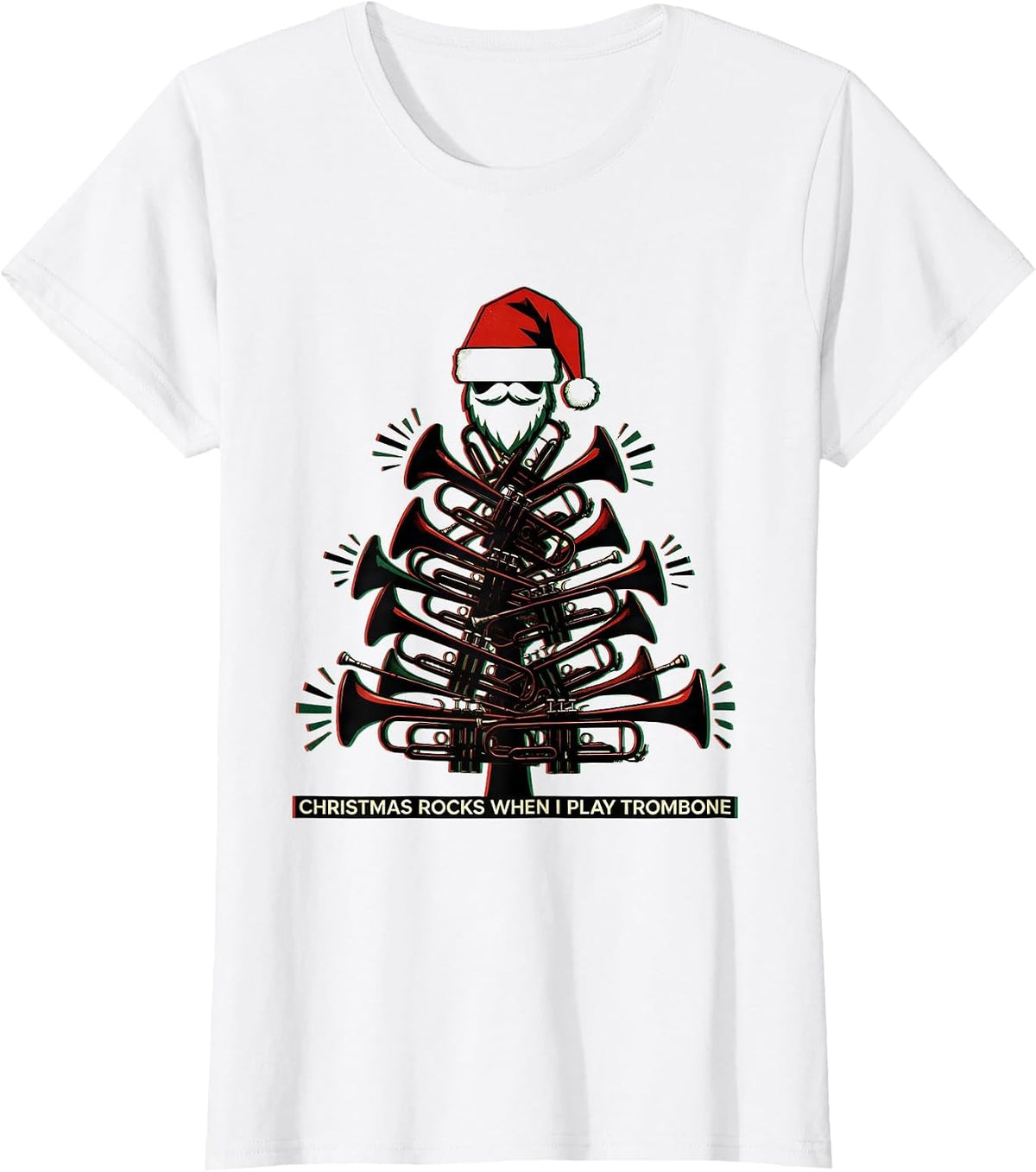 Christmas Rocks When I Play Trombone Funny Trombone Player T-Shirt - White