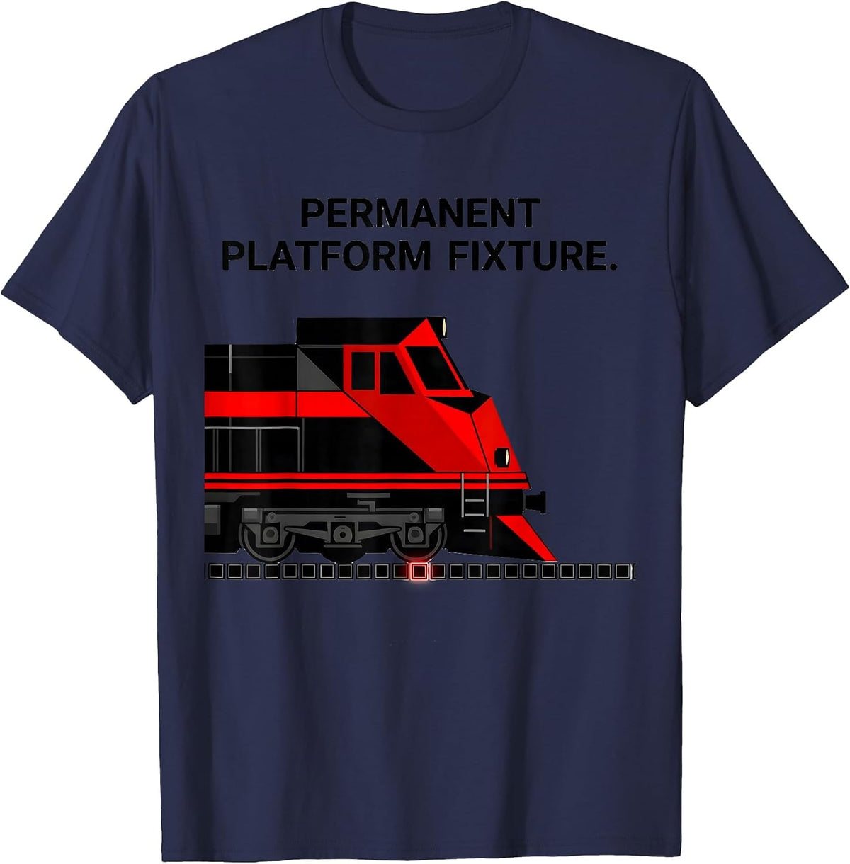 Permanent Platform Fixture Geometric Train Enthusiast Humor T-Shirt - Navy Blue