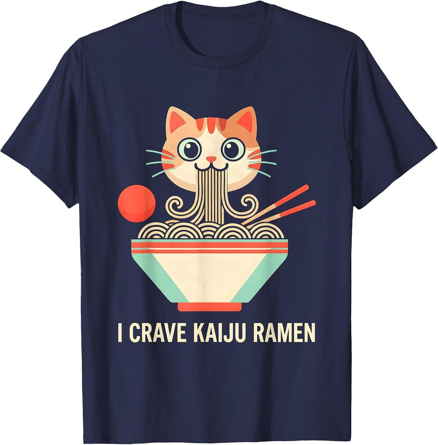 I Crave Kaiju Ramen Cute Kawaii Cat Anime Ramen Lover Gift T-Shirt - Navy Blue