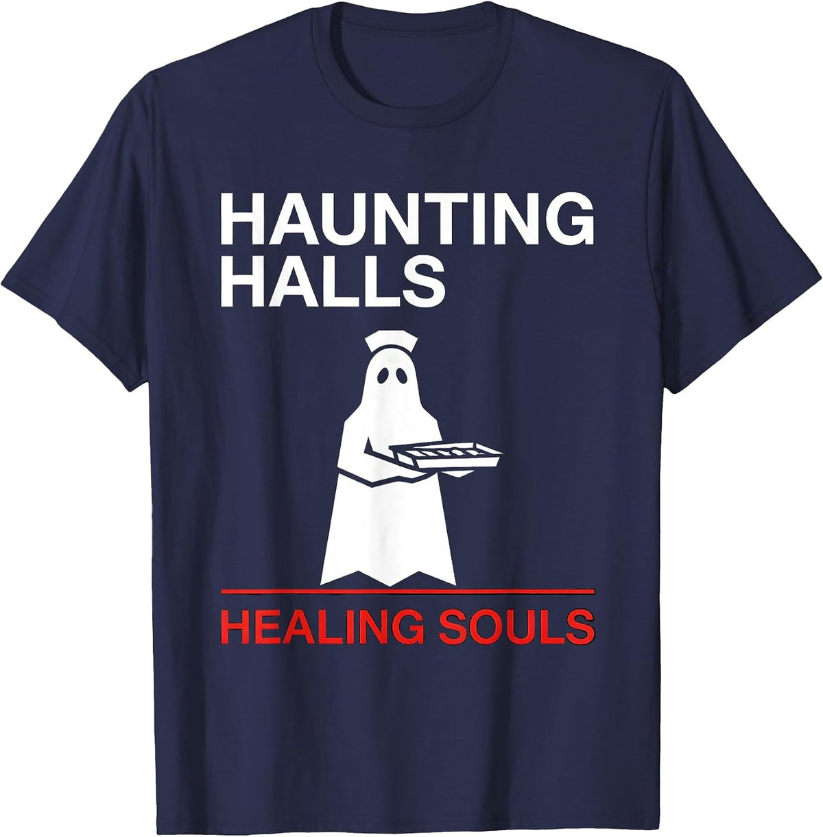 Halloween LPN Nurse Ghost Haunting Halls Healing Souls T-Shirt - Navy Blue
