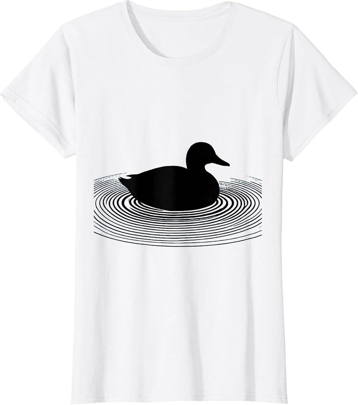 Duck Floating on Calm Pond Ripples Illustration T-Shirt - White