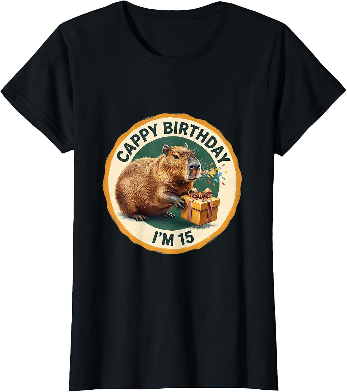 Cappy Birthday I'm 15 Funny Capybara Birthday Meme Gift T-Shirt - Black