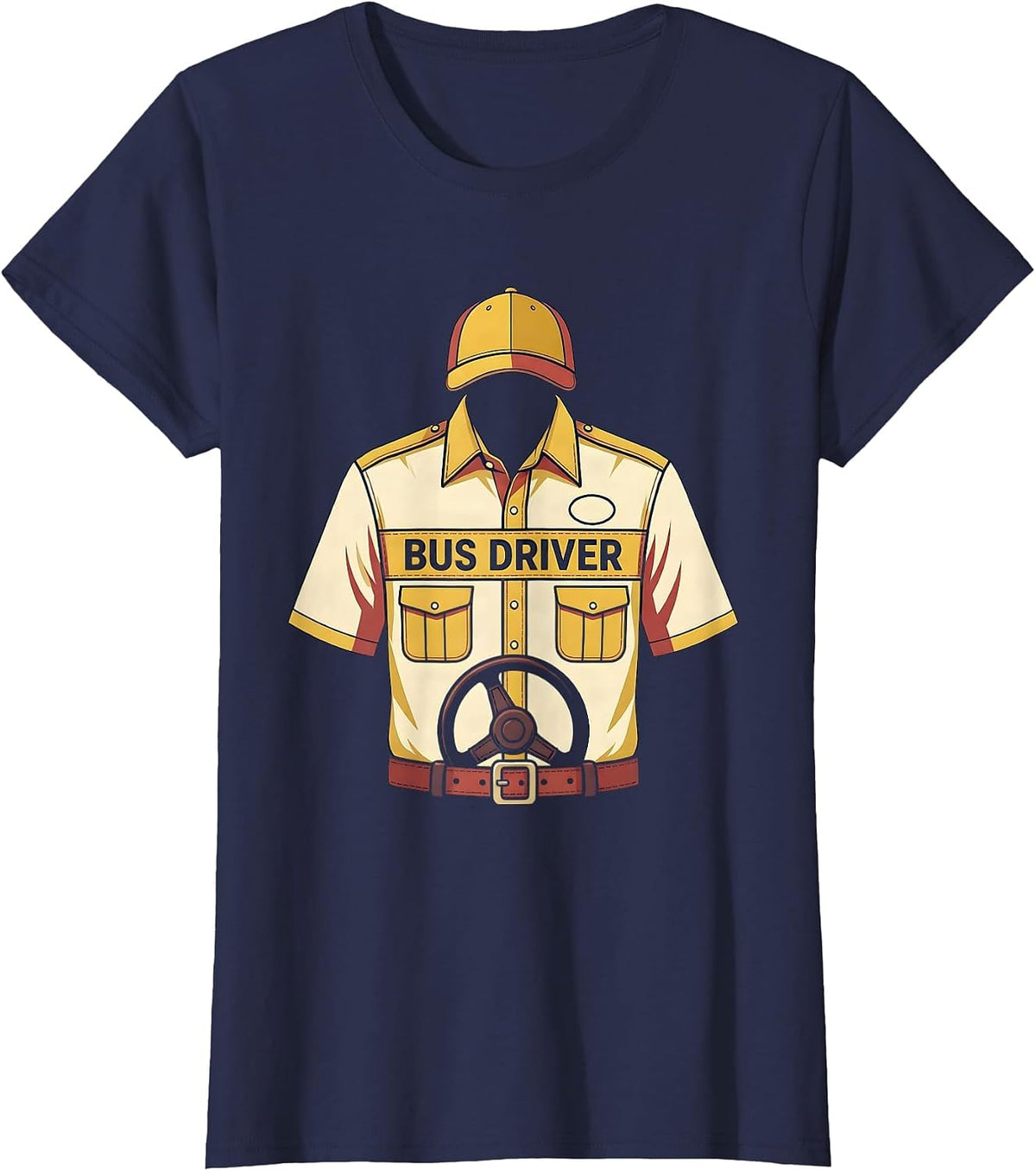 Women's Bus Driver Costume Halloween Lazy Occupation Uniform T-Shirt - Navy Blue
