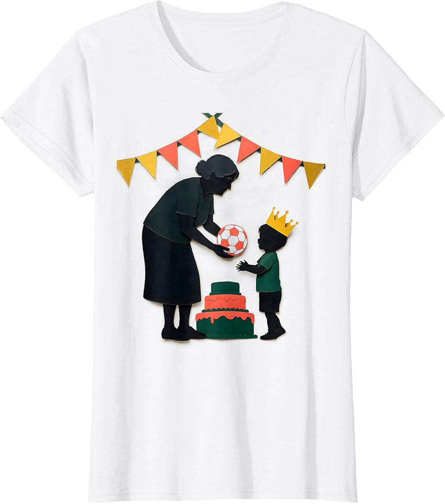 Women's Grandma Presents Soccer Ball Kids Sports Birthday Party T-Shirt - White