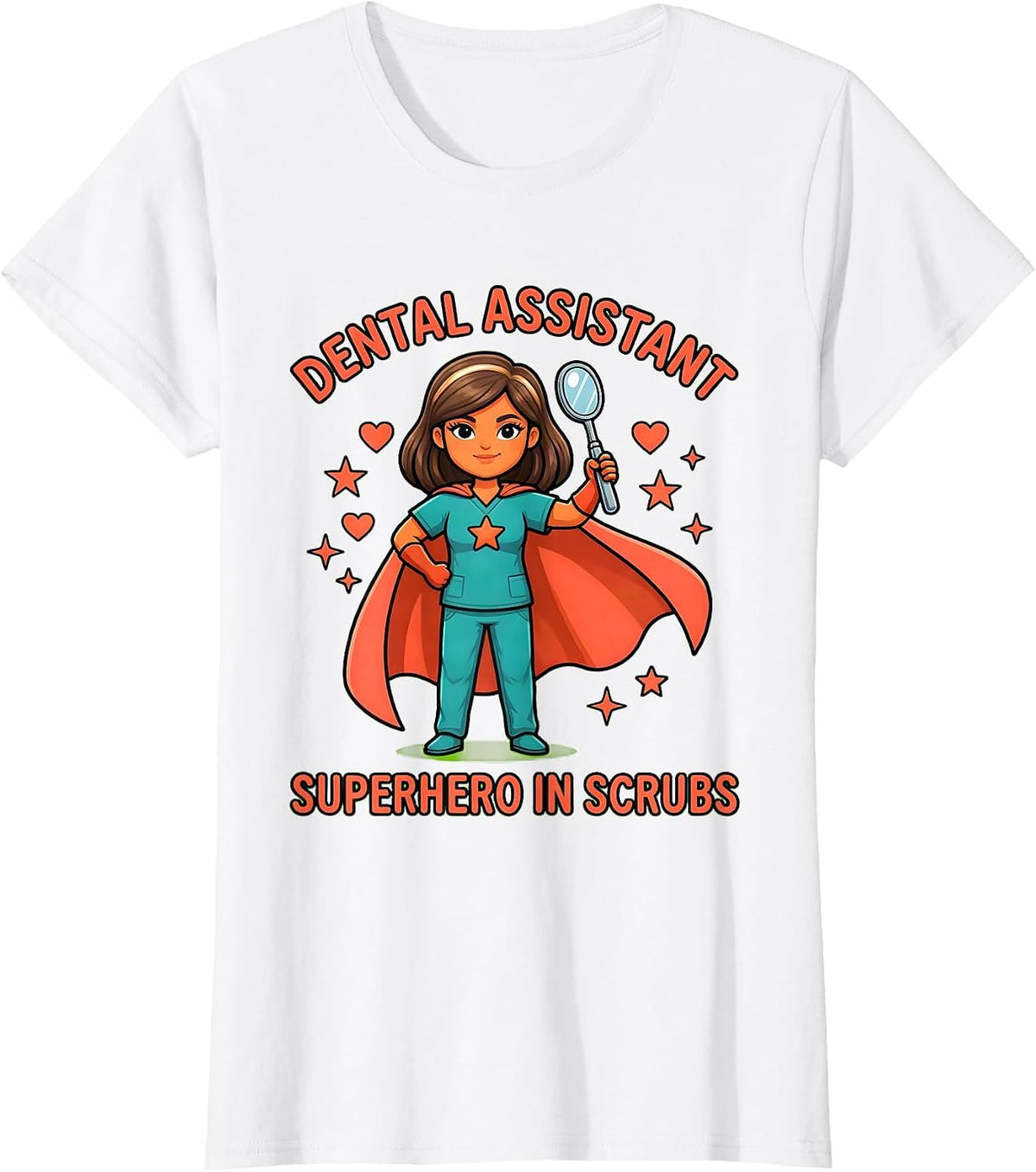 Dental Assistant, Superhero in Scrubs Cartoon Dental Gift T-Shirt - White